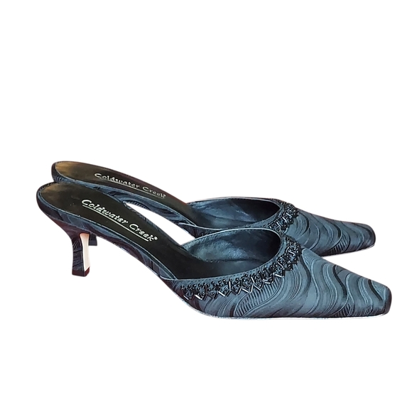 Coldwater Creek Womens Black Fabric Sequin Slip On Kitten Heel Mules - Picture 3 of 15